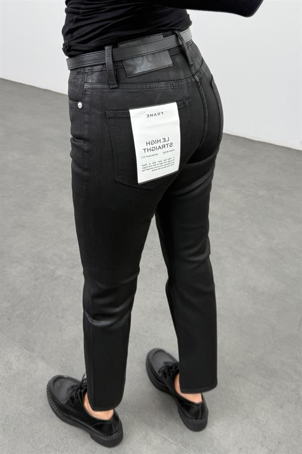 Siyah Yüksek Bel Kaplama Straight Jean 