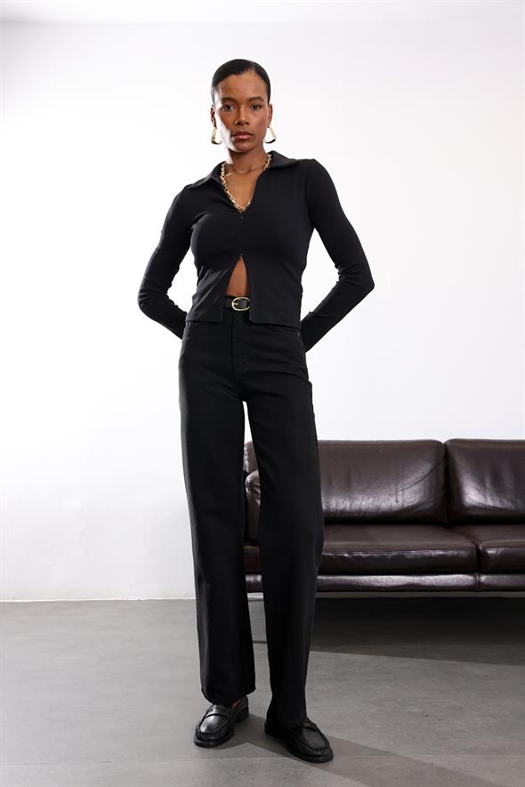 Siyah Yüksek Bel Lyocell Wide Leg Jean 