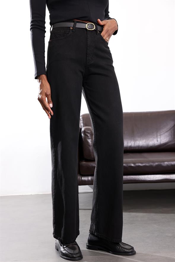 Siyah Yüksek Bel Lyocell Wide Leg Jean 