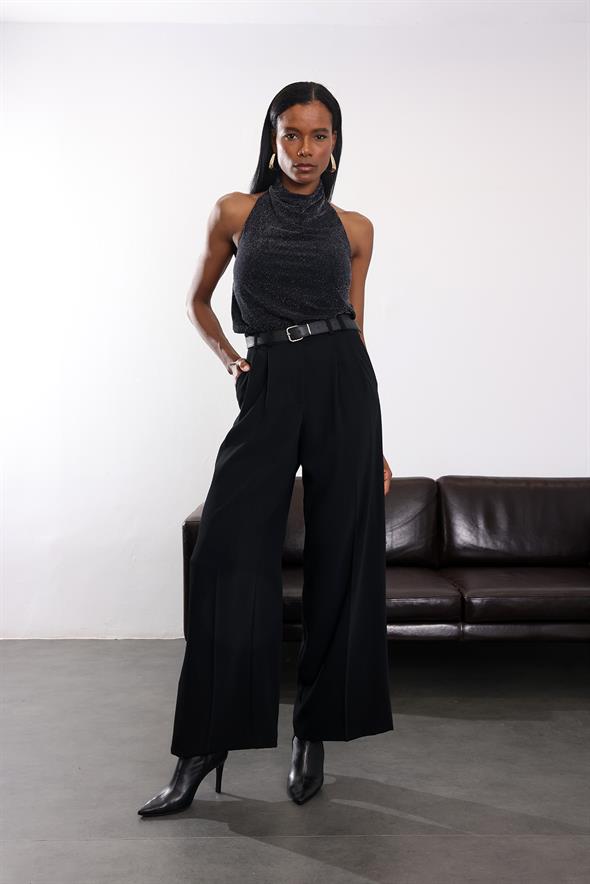 Siyah Yüksek Bel Palazzo Pantolon 1594