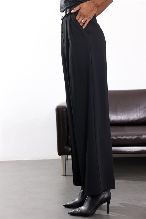 Siyah Yüksek Bel Palazzo Pantolon 1594