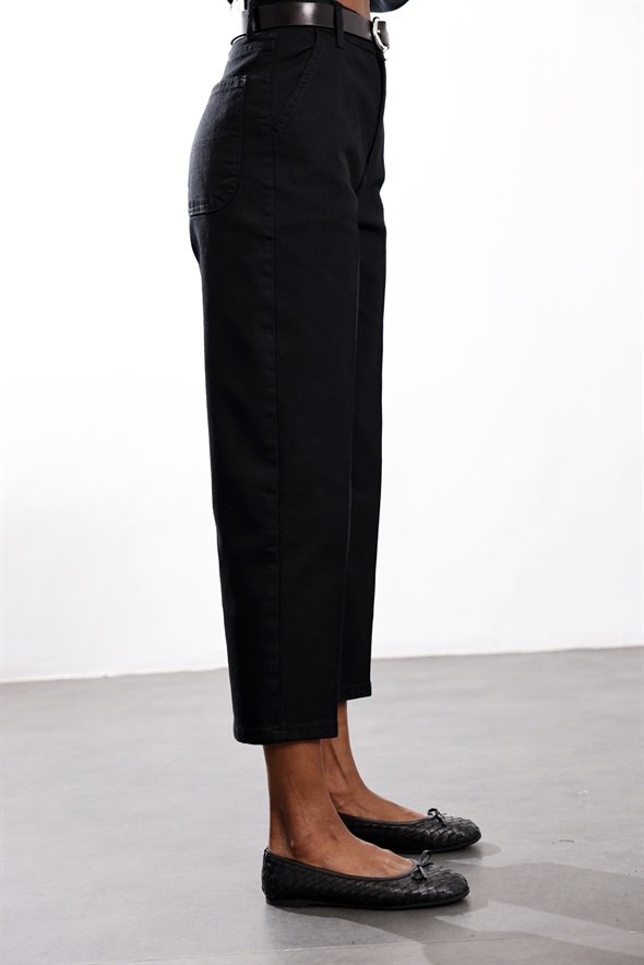 Siyah Yüksek Bel Tensel Baggy Jean 3001