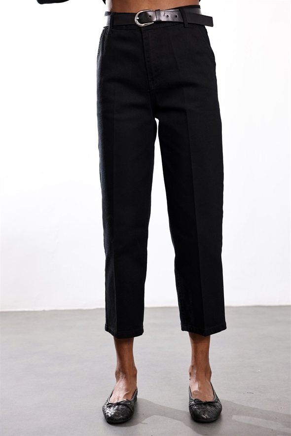 Siyah Yüksek Bel Tensel Baggy Jean 3001