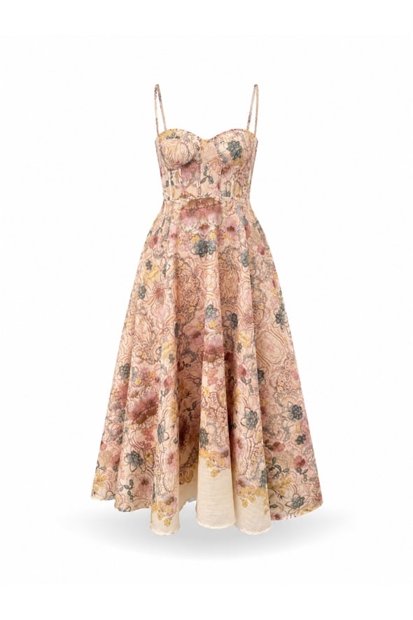 Somon Desenli Maxi Elbise 05225