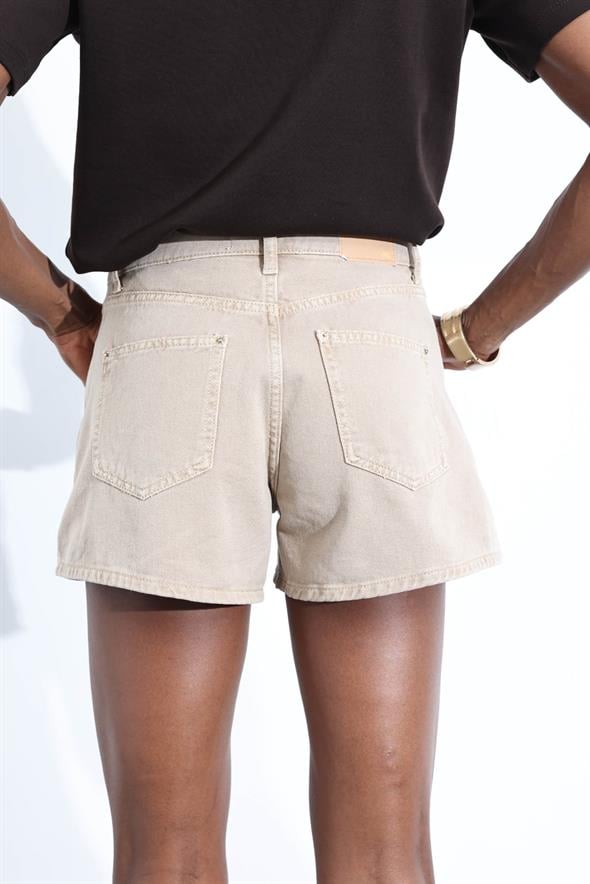 Sütlü Kahve Yüksek Bel Denim Şort 