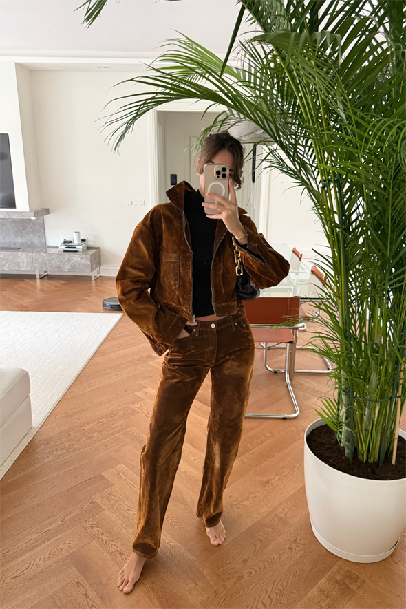 Taba Kadife Kaplamalı Düz Kesim Jean 