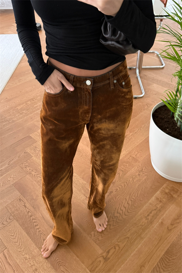 Taba Kadife Kaplamalı Düz Kesim Jean 