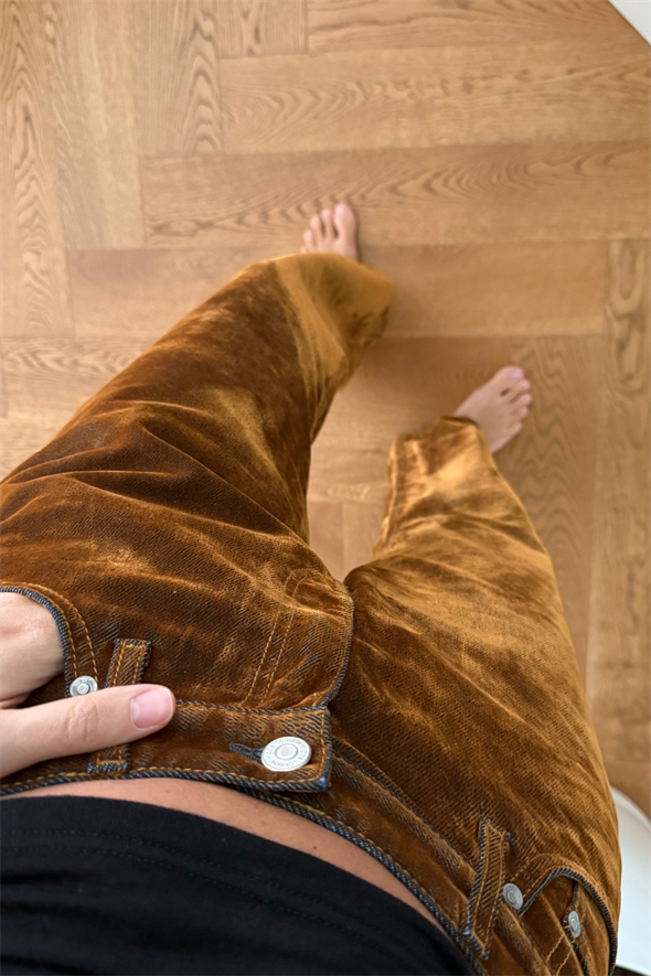 Taba Kadife Kaplamalı Düz Kesim Jean 