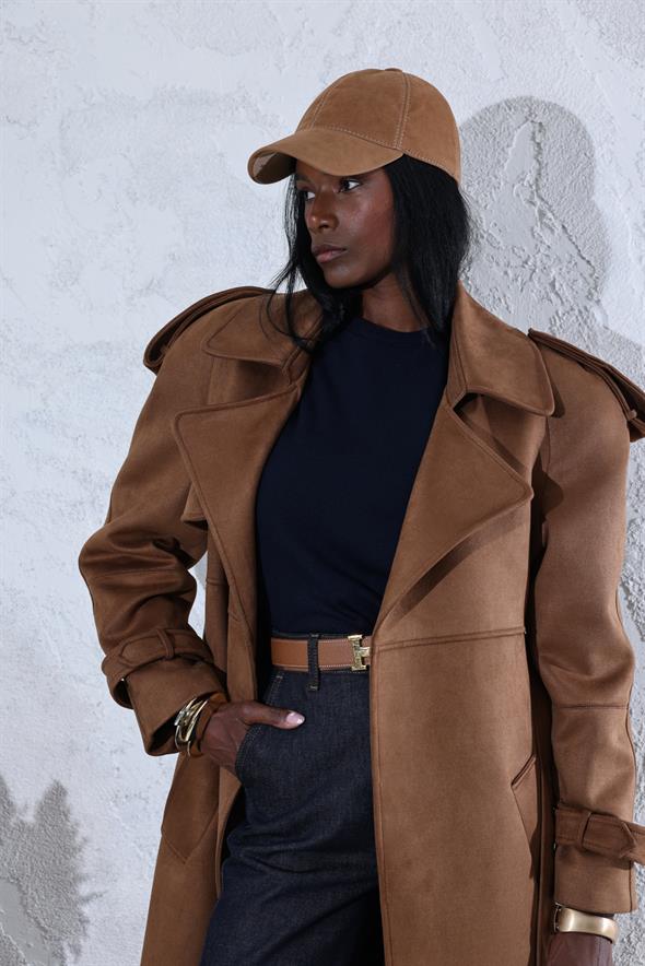 Taba Kuşaklı Arkası Yırtmaçlı Premium Palto 0002