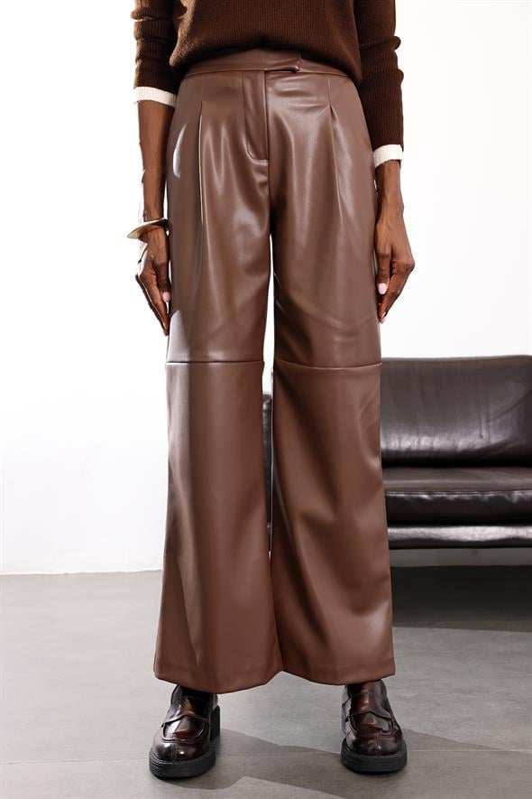 Taba Parçalı Deri Pantolon 17215