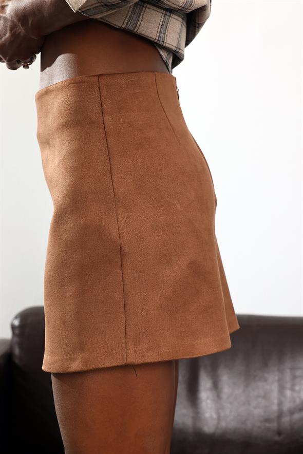 Taba Süet Mini Etek 