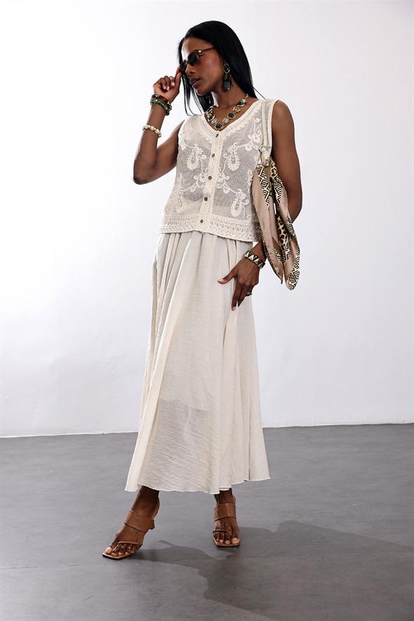 Taş Beli Lastikli Maxi Etek 39606