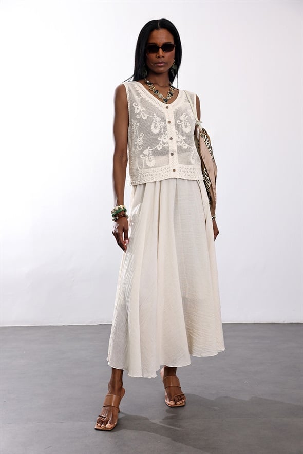 Taş Beli Lastikli Maxi Etek 39606