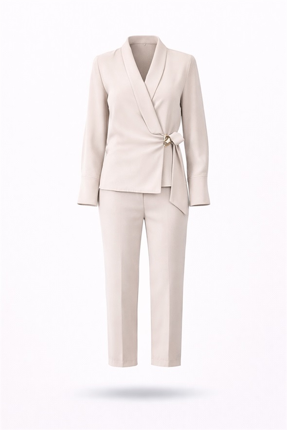 Taş Kruvaze Yaka Bluz Pantolon Takım 00149