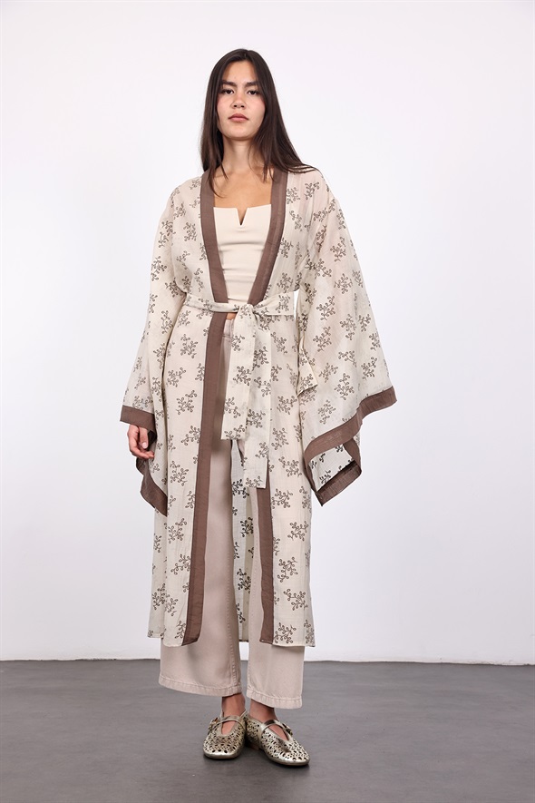 Taş Kuşaklı Nakış İşlemeli Kimono 5097
