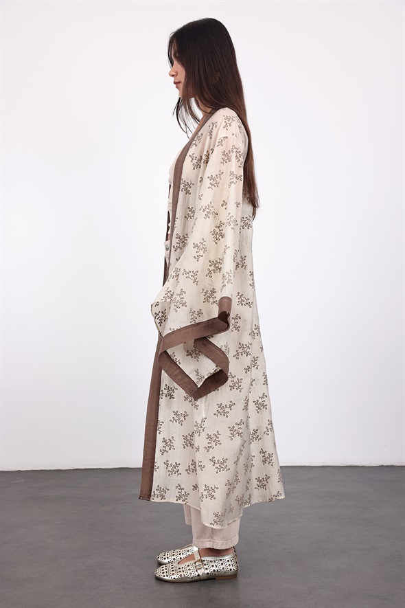 Taş Kuşaklı Nakış İşlemeli Kimono 5097
