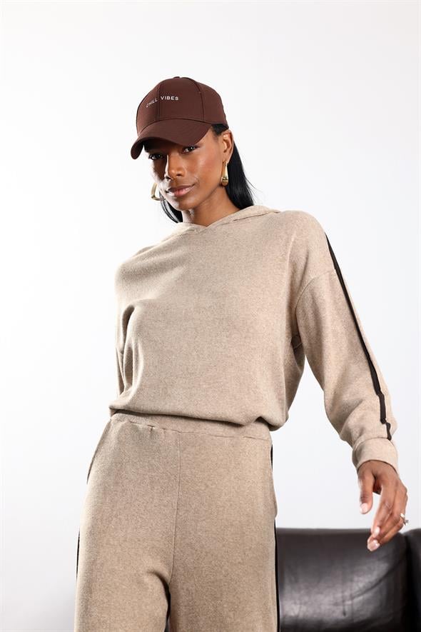 Vizon Kapüşonlu Örme Sweatshirt 18042