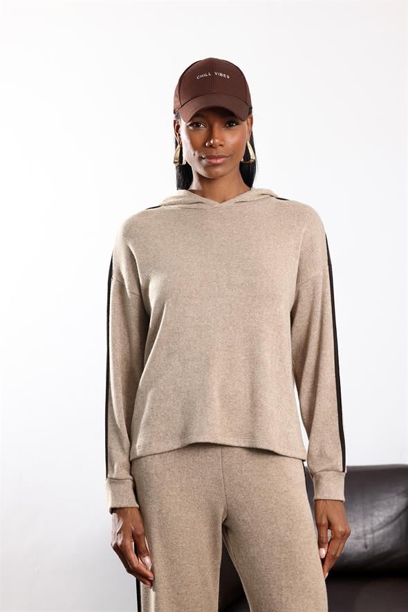 Vizon Kapüşonlu Örme Sweatshirt 18042
