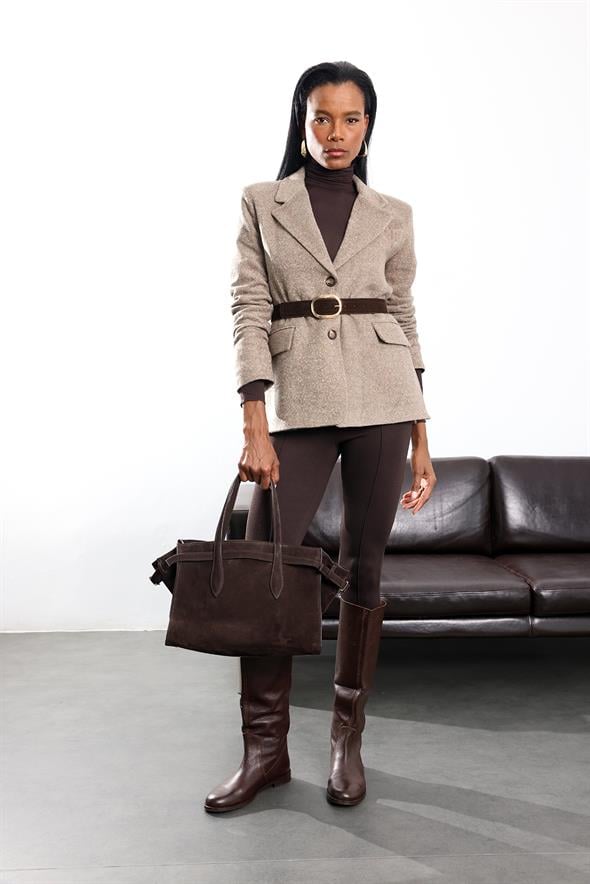 Vizon Yanları Yırtmaçlı Kemerli Ceket 5677