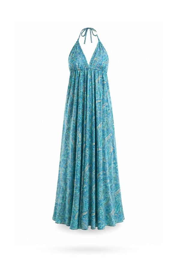 Yeşil Şal Desenli Maxi Boy Elbise 39619