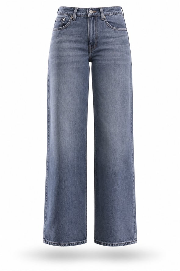 Yıkamalı Gri Wide Leg Jean 