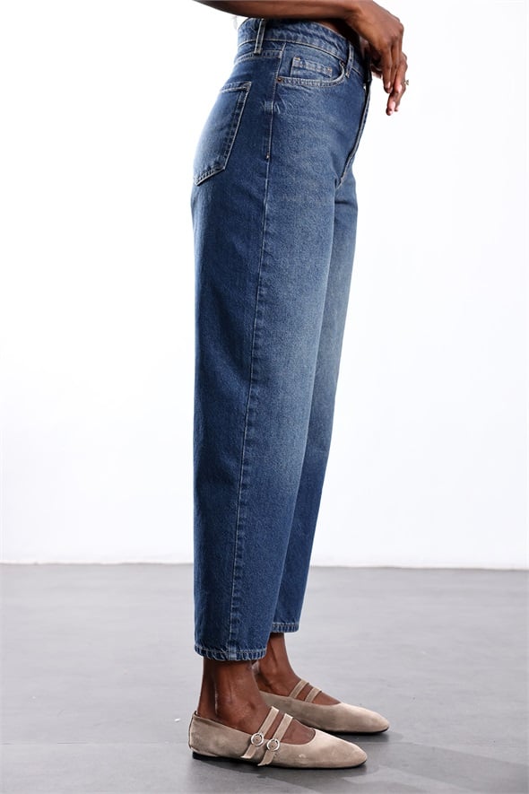 Yıkamalı Mavi Barrel Jean 186