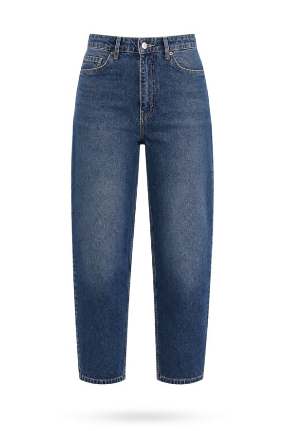 Yıkamalı Mavi Barrel Jean 186