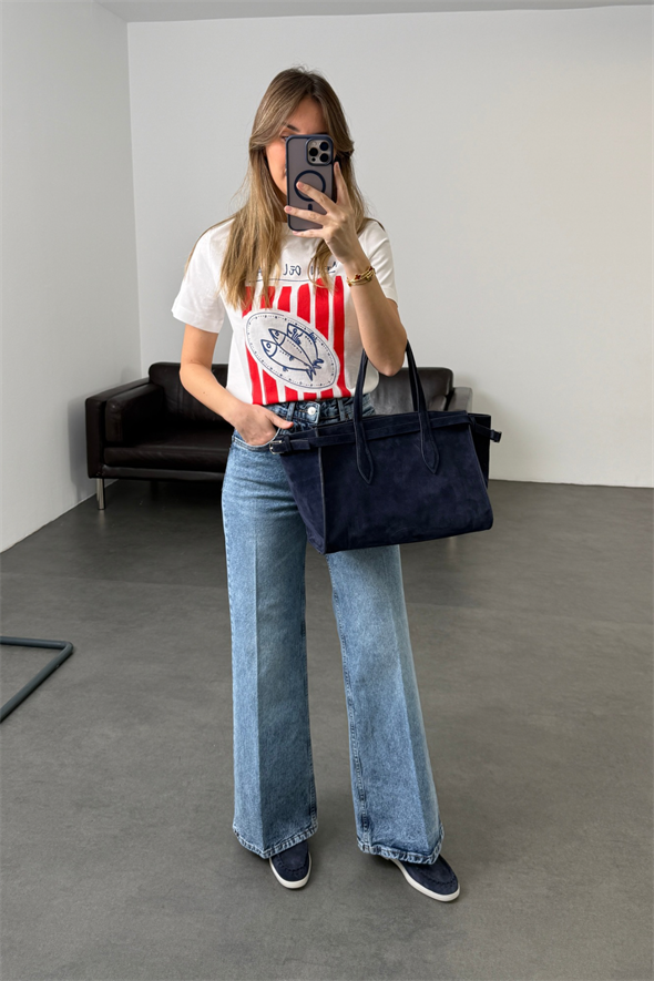 Yıkamalı Mavi Yüksek Bel Wide Leg Jean 