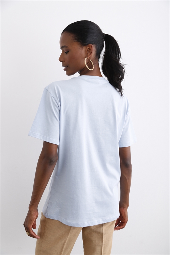 Bebe Mavi Bisiklet Yaka Baskılı Tshirt 14010