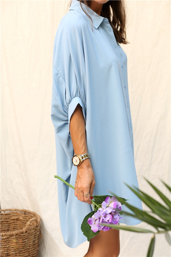 Bebe Mavi Yanları Pileli Oversize Tunik Elbise 68003