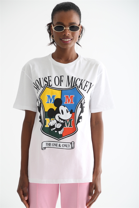 Beyaz House Of Mickey Baskılı Tshirt 3334