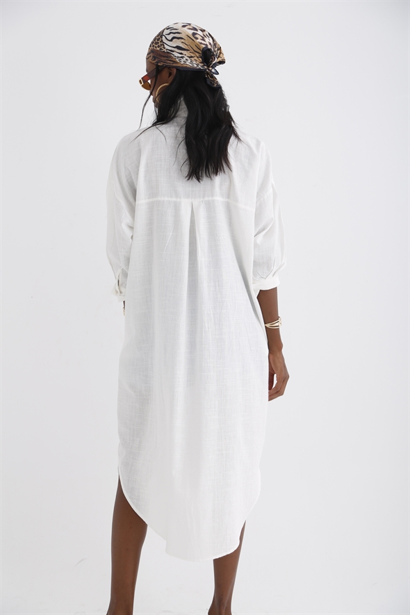 Beyaz Oversize Gömlek Elbise 0830