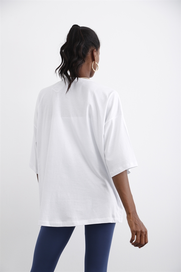 Beyaz Oversize Kısa Kol Tshirt 0032