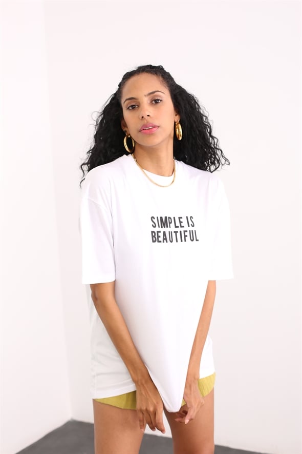 Beyaz Simple Is Beautiful Baskılı Tshirt 80841