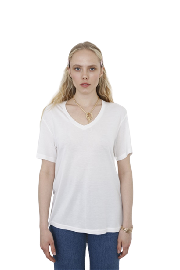 Beyaz V Yaka Basic Tshirt 619