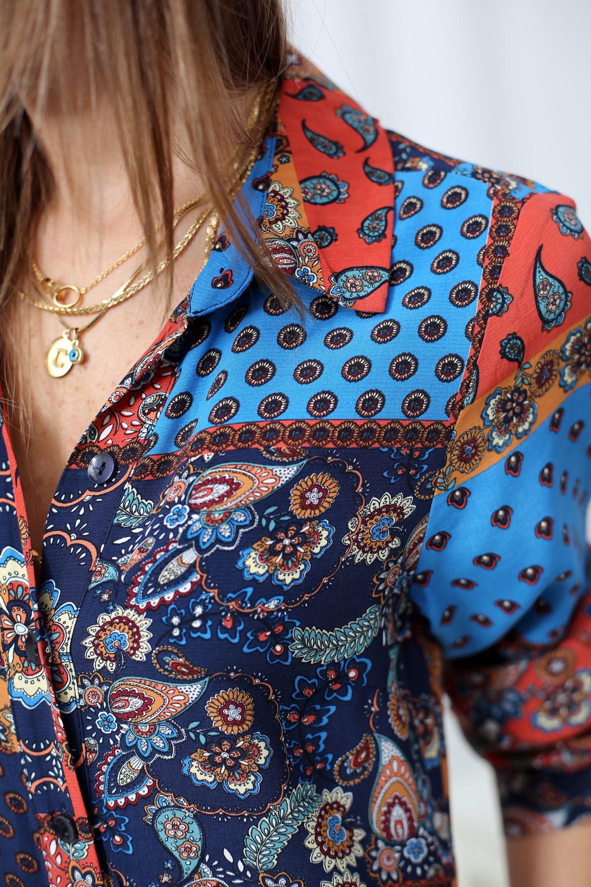 Lacivert Şal Desen Gömlek Elbise | ELBİSE