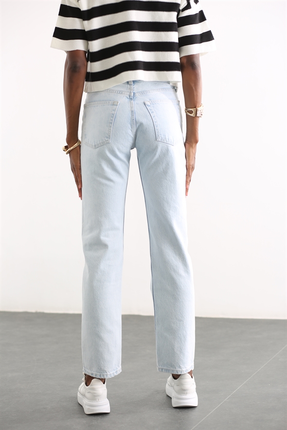 Buz Mavi Orta Bel Straight Jean 