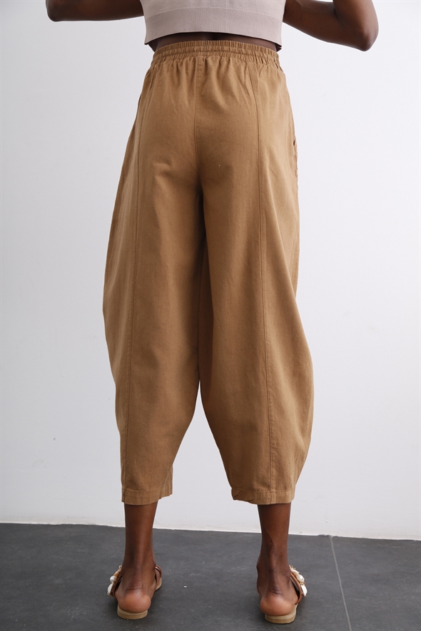 Camel Keten Şalvar Pantolon 