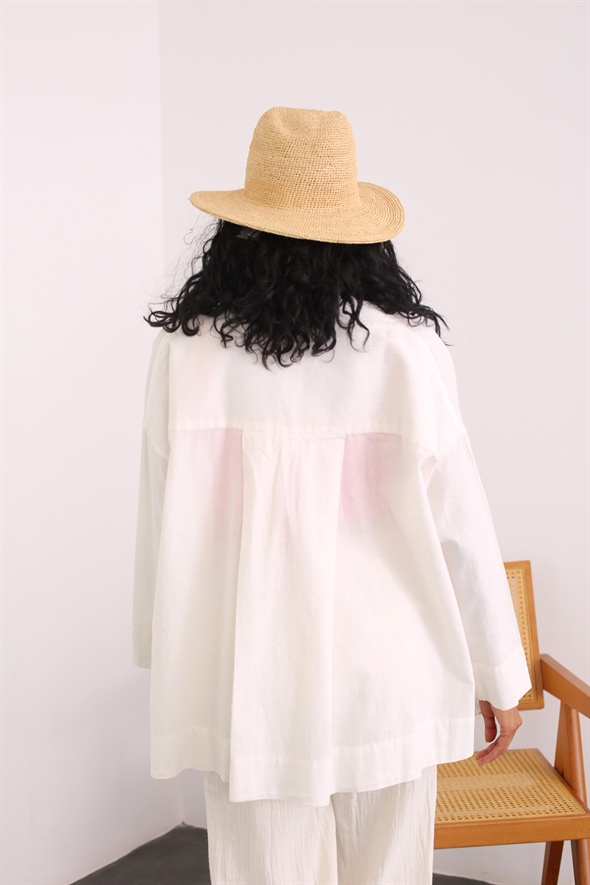 Ekru Oversize Ceket Gömlek 