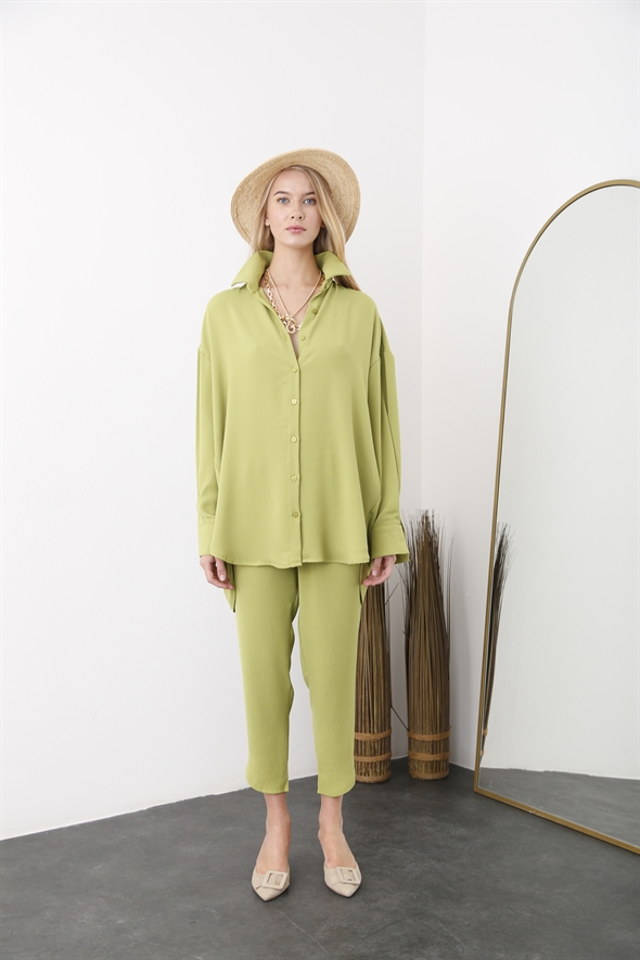 Fıstık Yeşili Oversize Gömlek Takım 03480