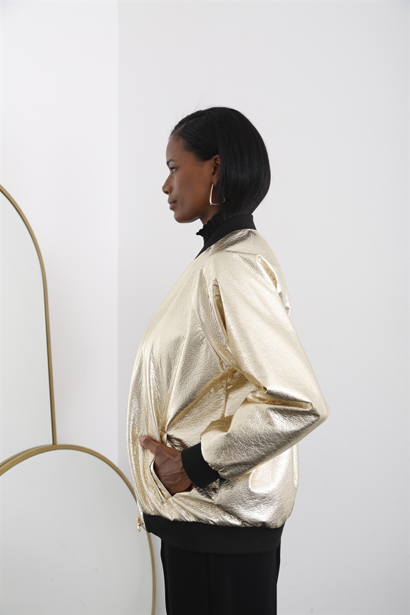 Gold Oversize Bomber Ceket 
