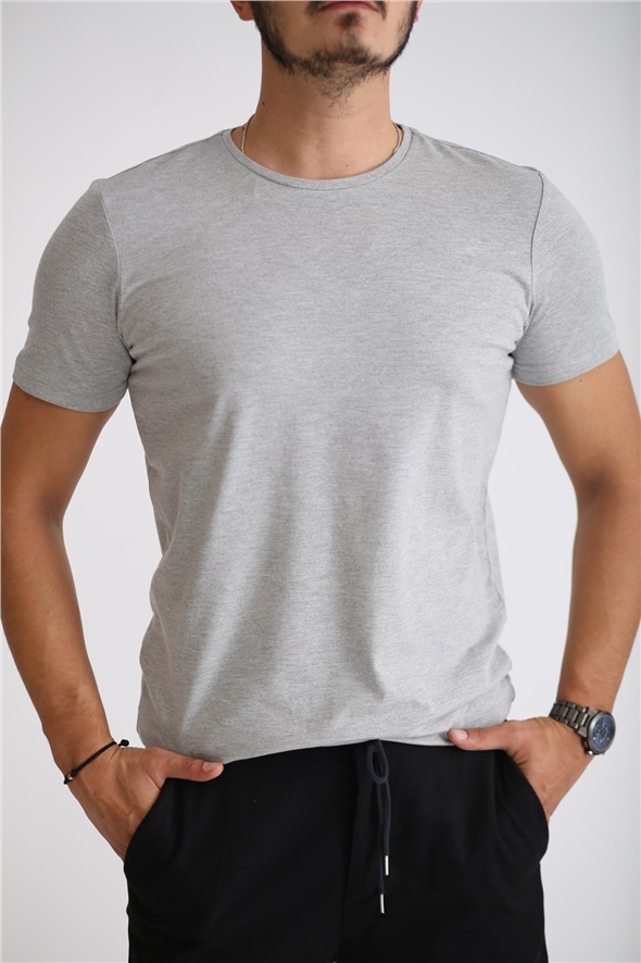 Gri Erkek Likralı Basic Tshirt SM-108