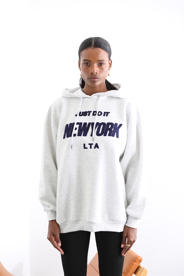 Gri Newyork Nakışlı Sweatshirt 1038