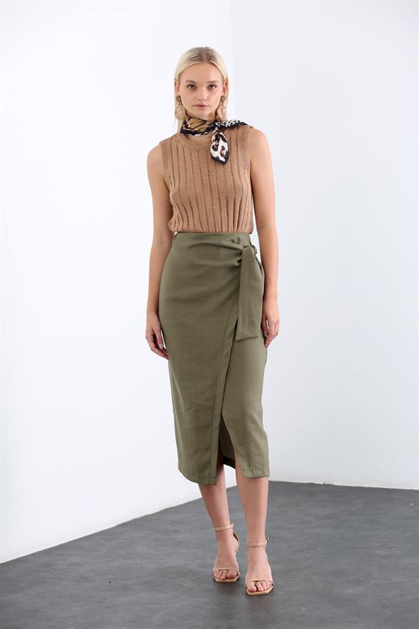 Haki Bağlamalı Tencel Etek 14322