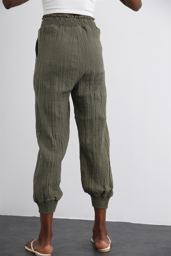 Haki Beli Lastikli Şalvar Pantolon 3716