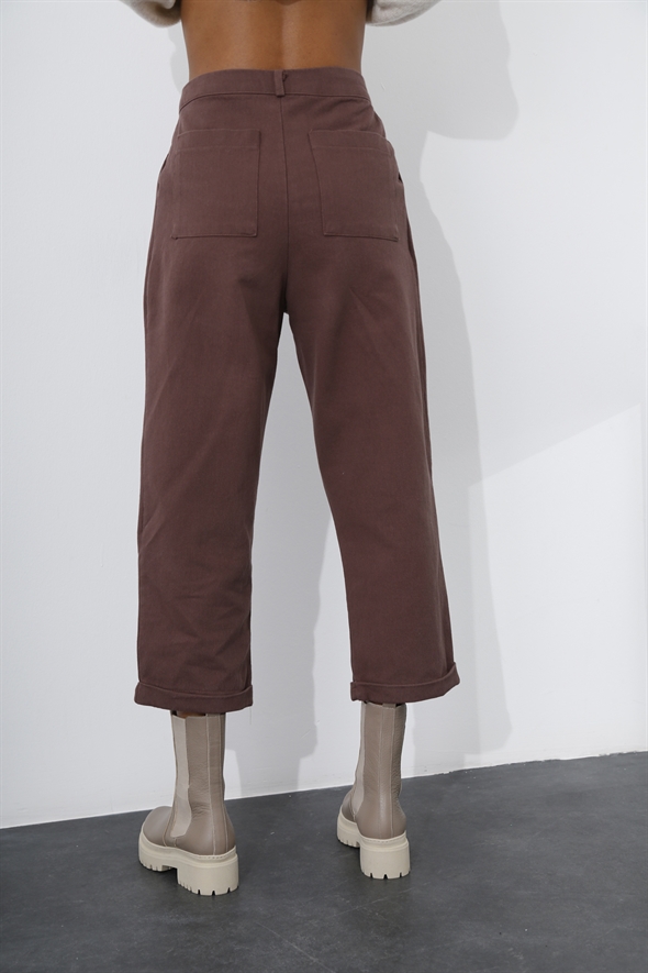Kahverengi Duble Paça Gabardin Pantolon 0084
