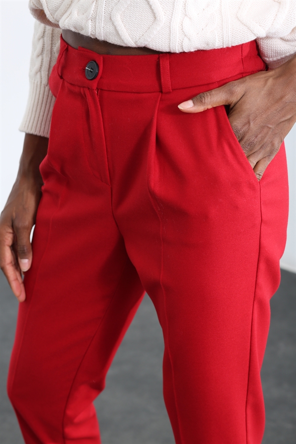 Kırmızı Beli Lastikli Havuç Pantolon 0001