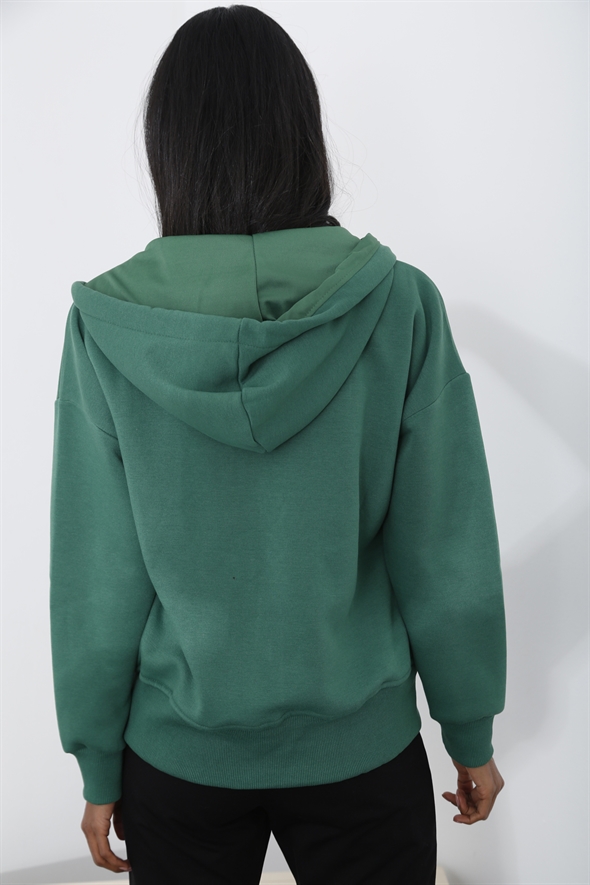 Koyu Yeşil Fermuarlı Şardonlu Sweatshirt 0086