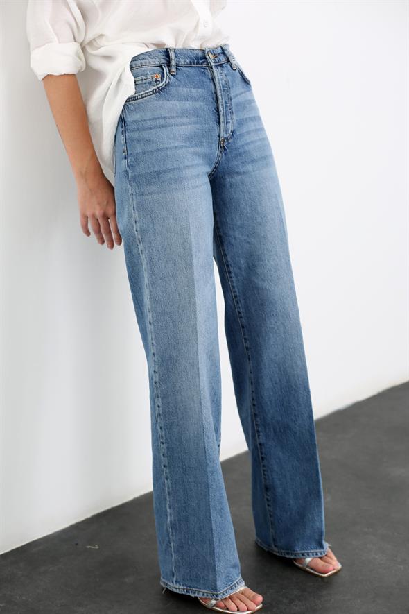 Lacivert Yüksek Bel Straight Jean 