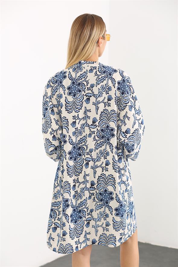 Mavi Desenli Şortlu Kimono Takım 2212